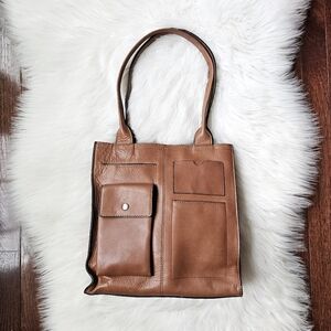 Clarks Genuine Leather Tote Bag | Cognac Brown Shoulder Bag with Pockets